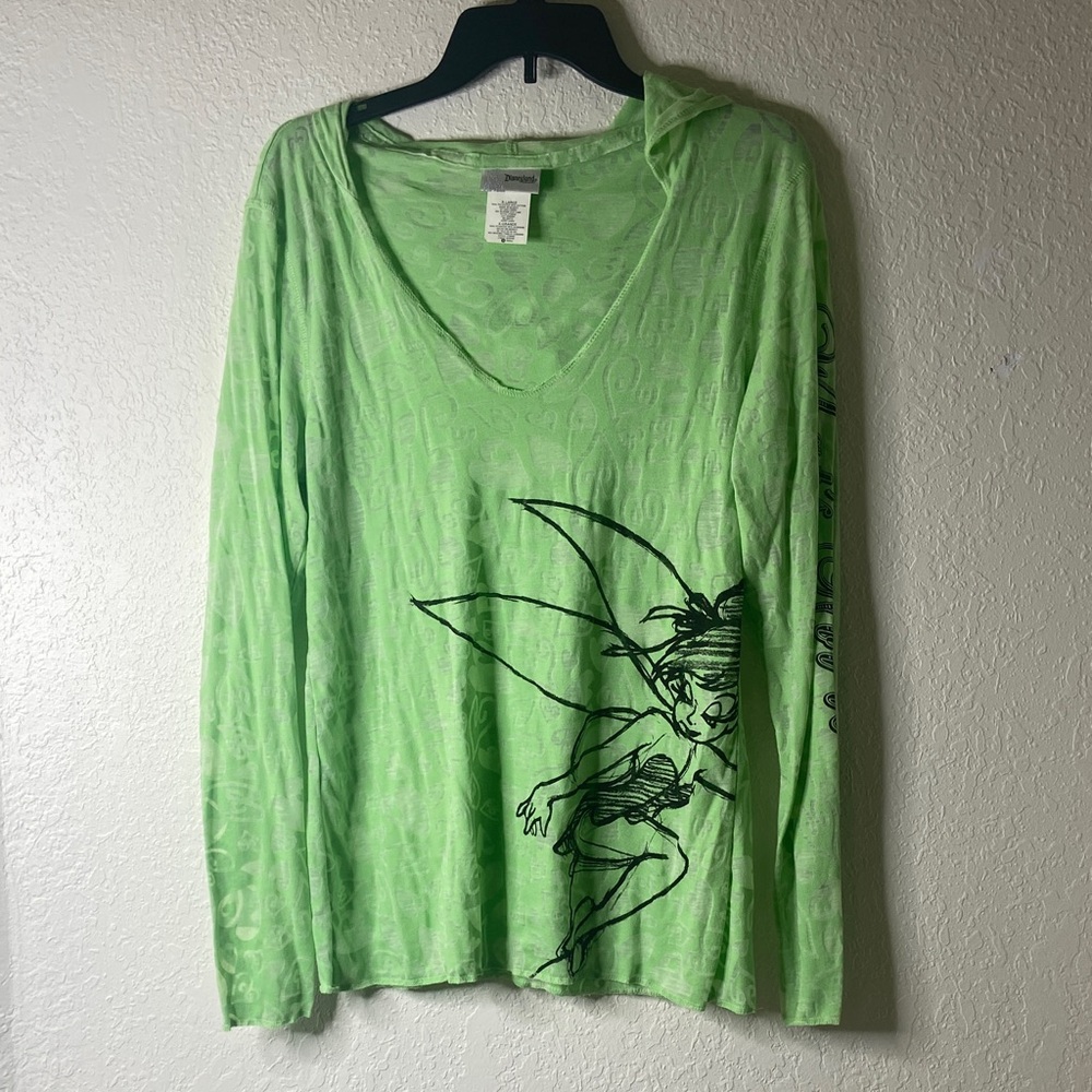 Disney Women's Tinker Bell Long Sleeve Tee with Hood- Green